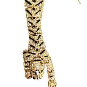 Vintage Articulated Gold Tone with Clear and Black Rhinestones LEOPARD Panther